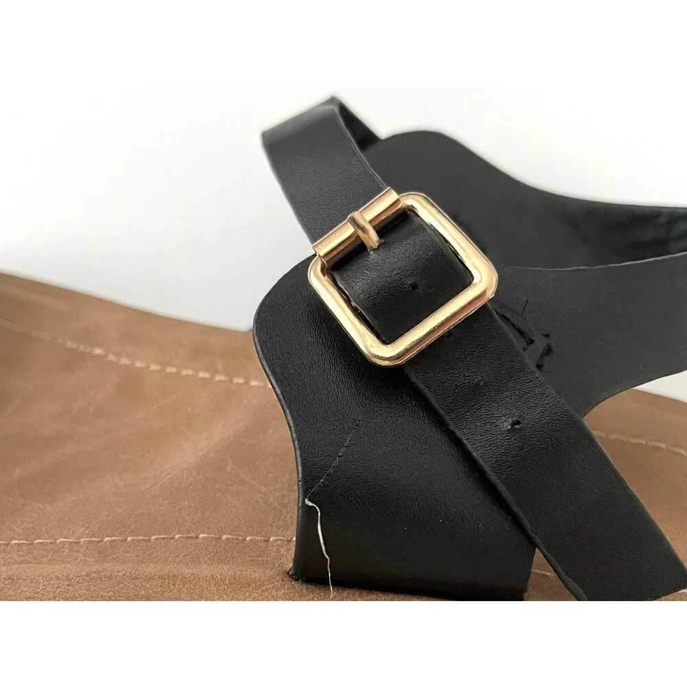 Bamboo Womens Classic Sandals Black/Brown Strappy Size 8 Flat Minimalist Modern